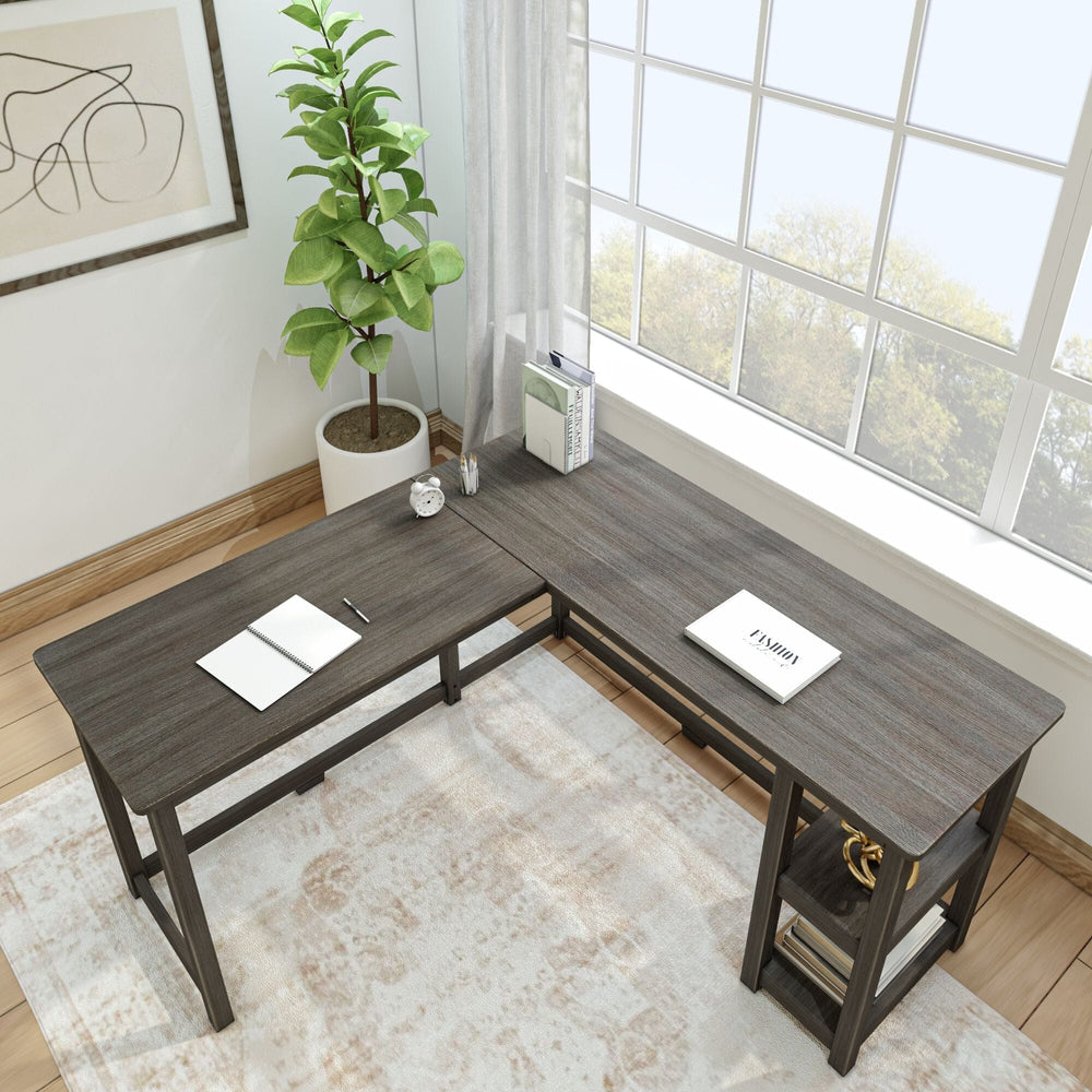 Solid Wood Corner Desk with Shelves Desk Plank+Beam 