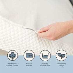Organic cotton mattress cover with zipper, eco-friendly and easy-to-remove design, washing machine safe.