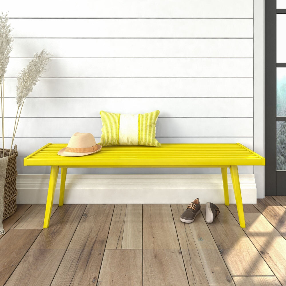 Mid-Century Solid Wood Entryway Bench - 56.25" Entryway Bench Plank+Beam Yellow 
