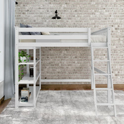 Classic Full-Size High Loft Bed with Bookcase, White Loft Beds Plank+Beam 