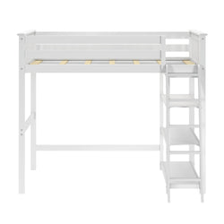 Classic Full-Size High Loft Bed with Bookcase, White Loft Beds Plank+Beam 