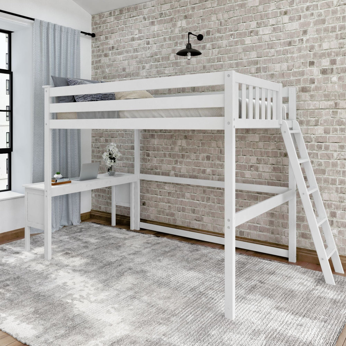 Full-Size Loft Bed with Desk Solid Wood High Loft Bed for Adults with ...