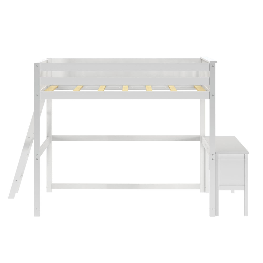 Classic Full-Size High Loft Bed with Ladder on End and Desk, White Loft Beds Plank+Beam 
