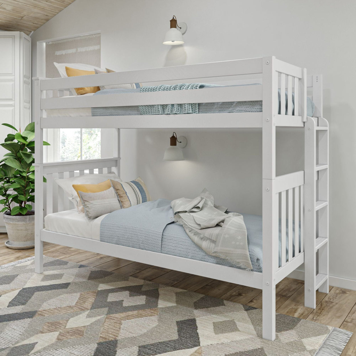 Twin over Twin Bunk Bed with Ladder on End Bunk Beds Plank+Beam White 