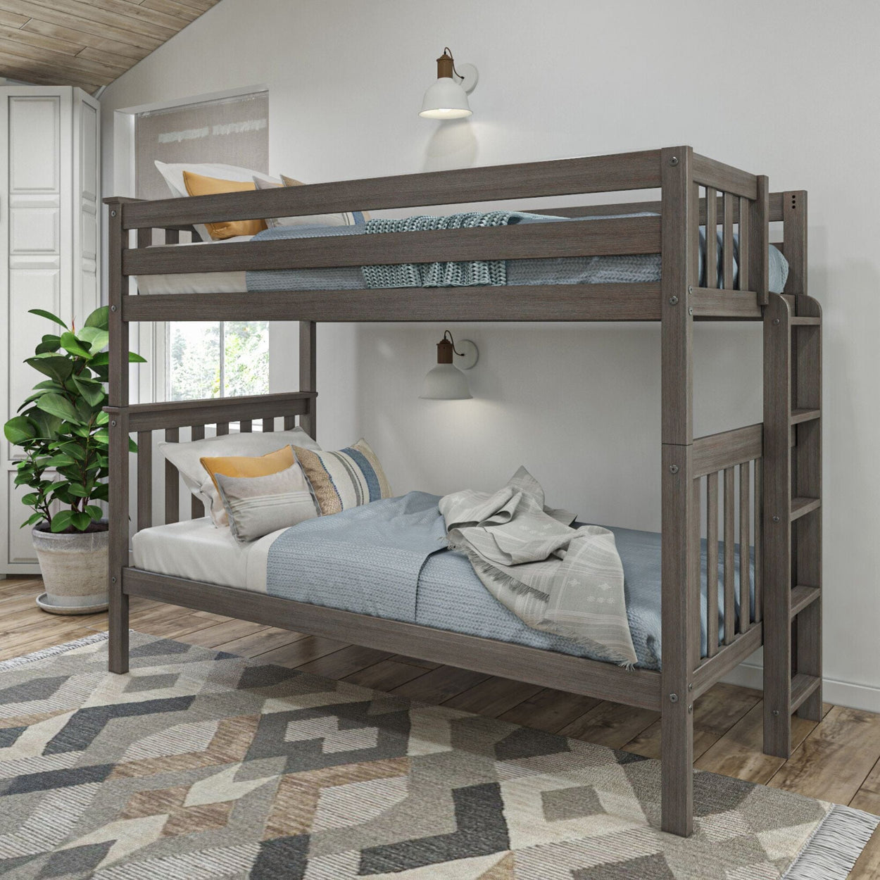 Twin over Twin Bunk Bed with Ladder on End Bunk Beds Plank+Beam Clay 