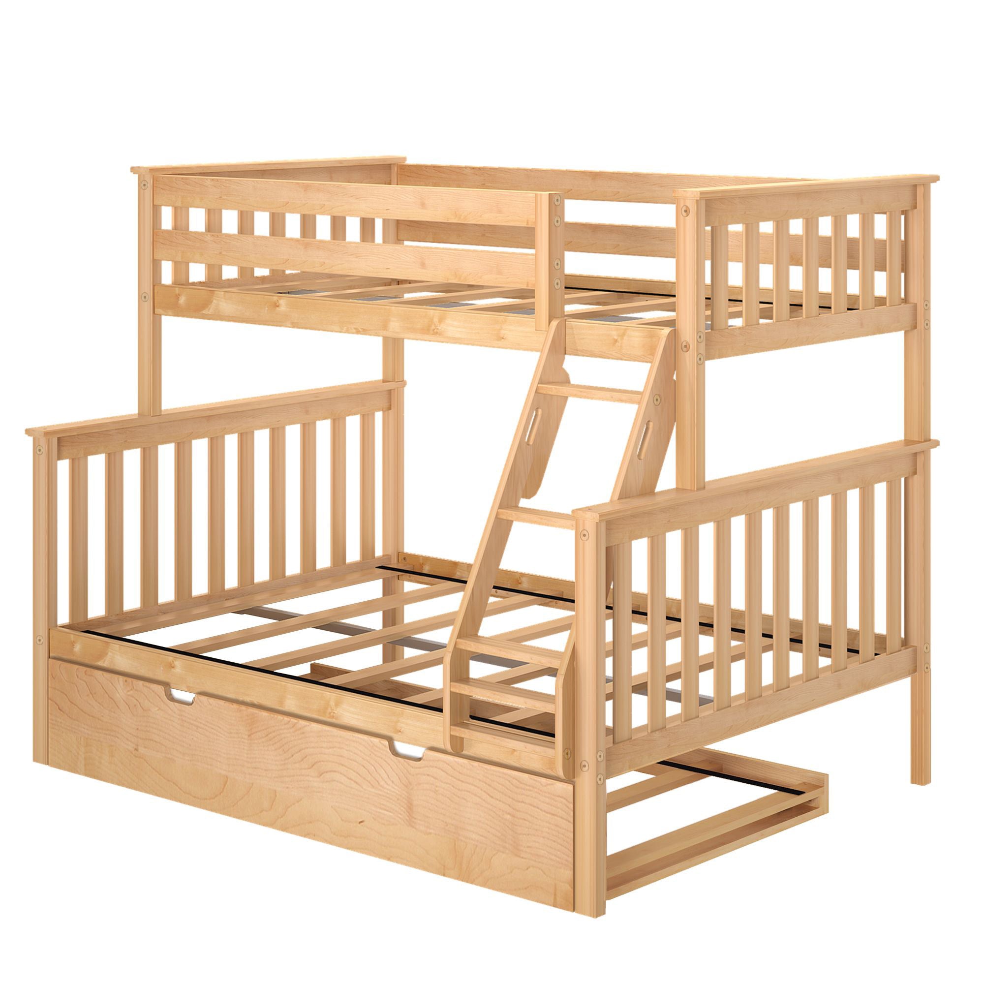 Twin Over Twin Bunk Bed with Trundle Bed Plank Beam