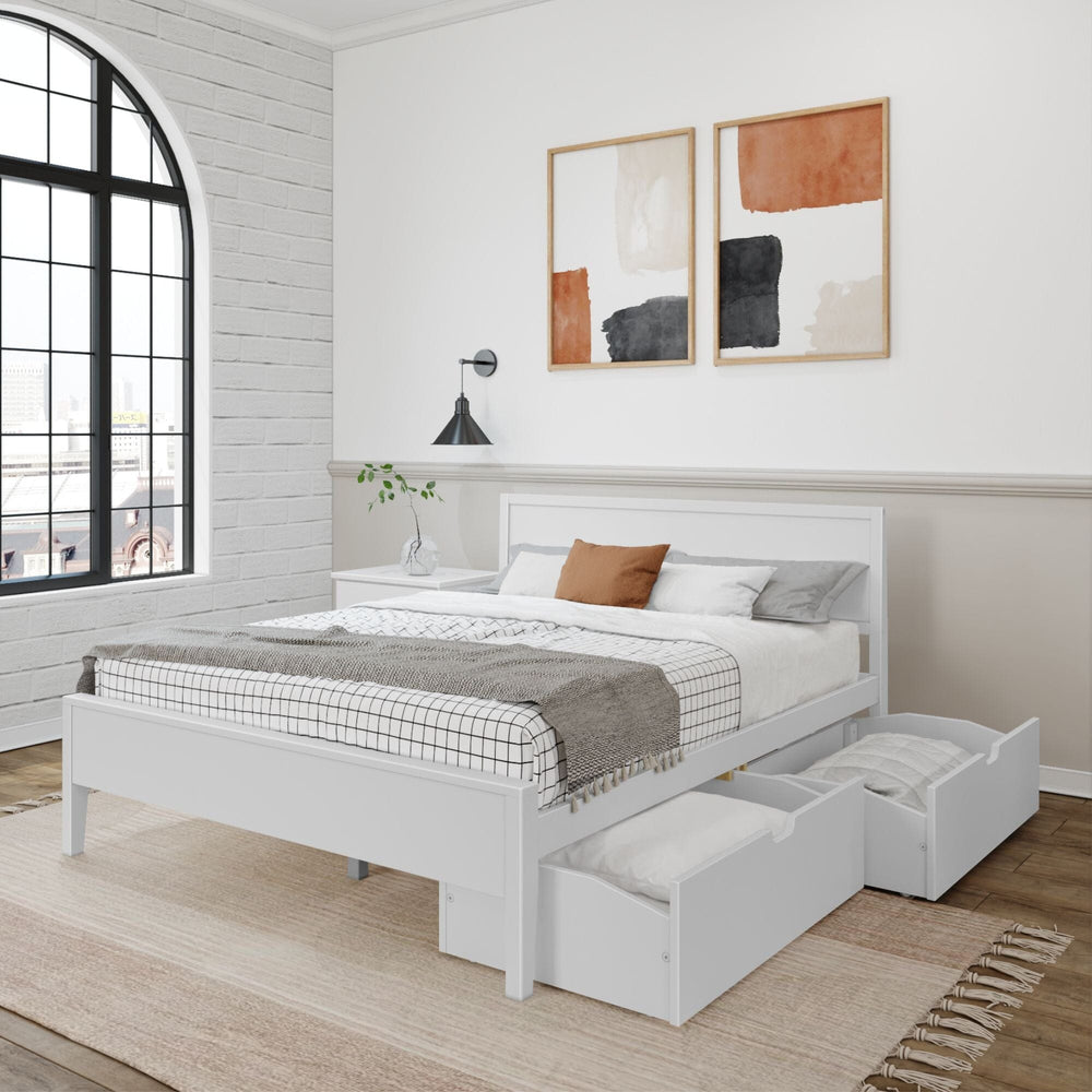 Modern Queen-Size Bed with Panel Headboard and Storage Drawers Single Beds Plank+Beam White 