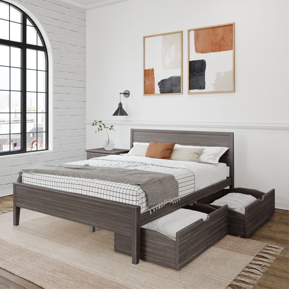 Modern Queen-Size Bed with Panel Headboard and Storage Drawers Single Beds Plank+Beam Clay 