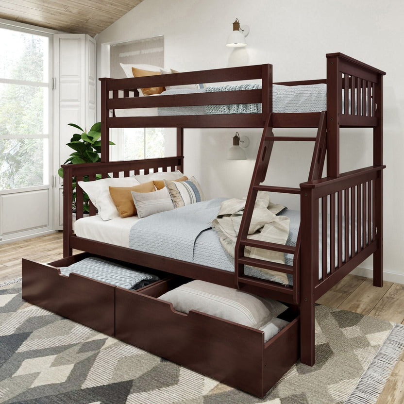 Twin Over Full Bunk Bed with Storage Drawers Modern Solid Wood Bed ...