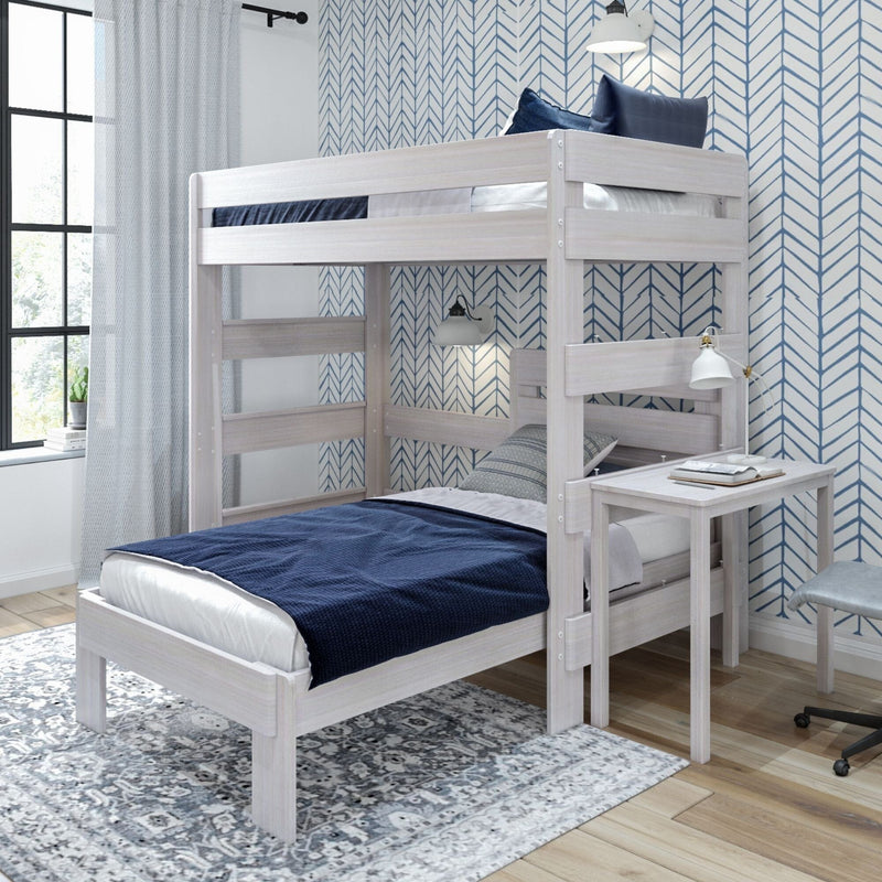 Rustic Twin/Twin L-Shaped Bunk Bed + Desk Bunk Beds Plank+Beam White Wash 