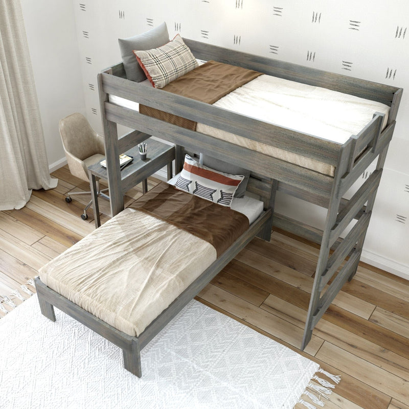 Rustic Twin/Twin L-Shaped Bunk Bed + Desk Bunk Beds Plank+Beam 