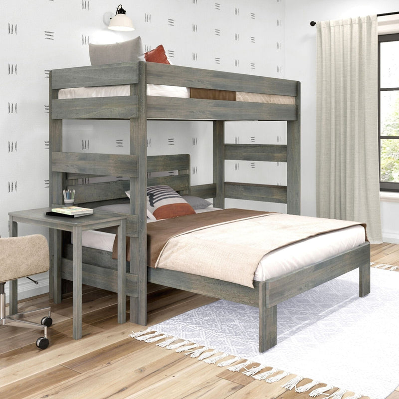 Rustic Twin/Full L-Shaped Bunk Bed + Desk Bunk Beds Plank+Beam Driftwood 
