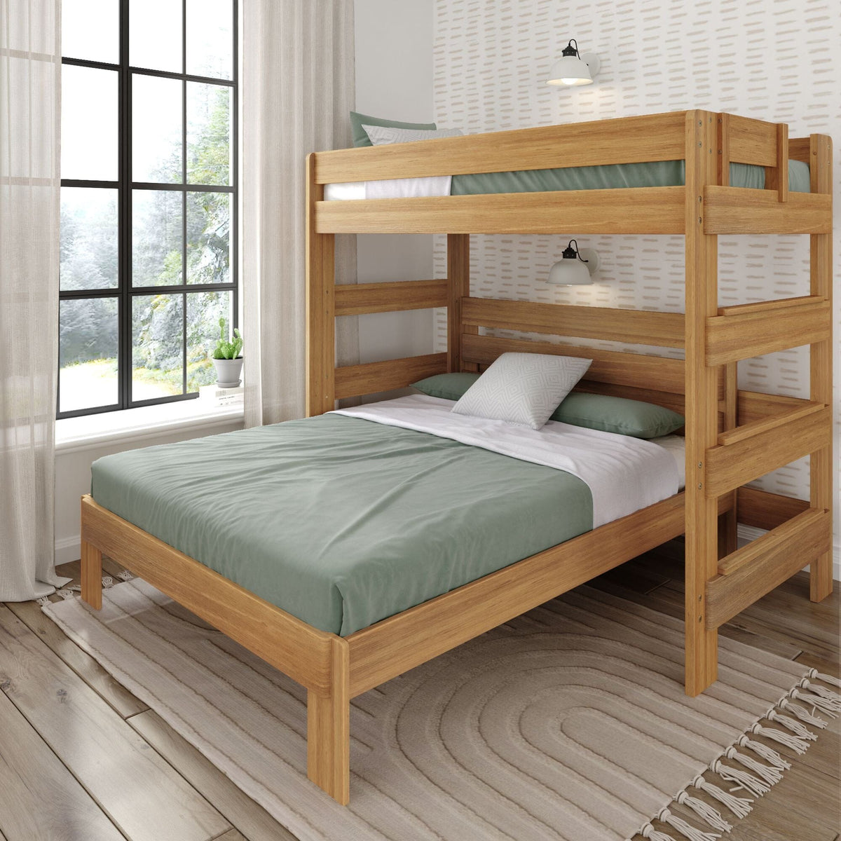 Rustic Twin Over Queen L-Shaped Bunk Bed Farmhouse Solid Wood Bed Frames,  Guardrail, 400 Lb. Weight Capacity — Plank+Beam