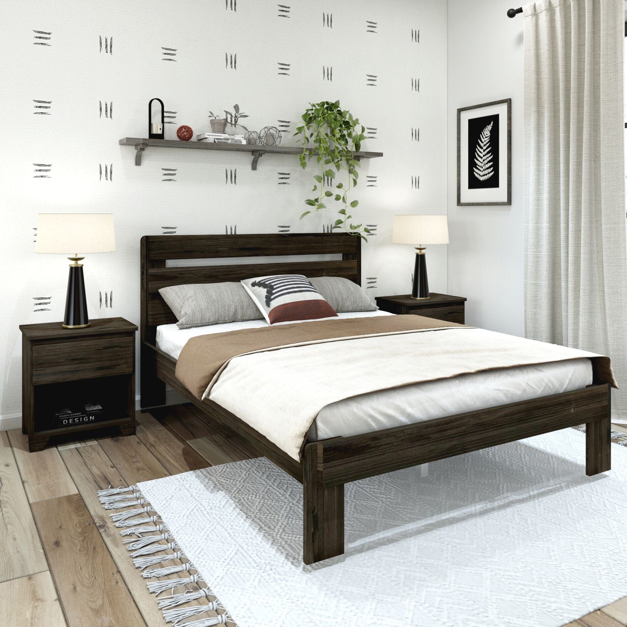 Slatted headboard store bed frame