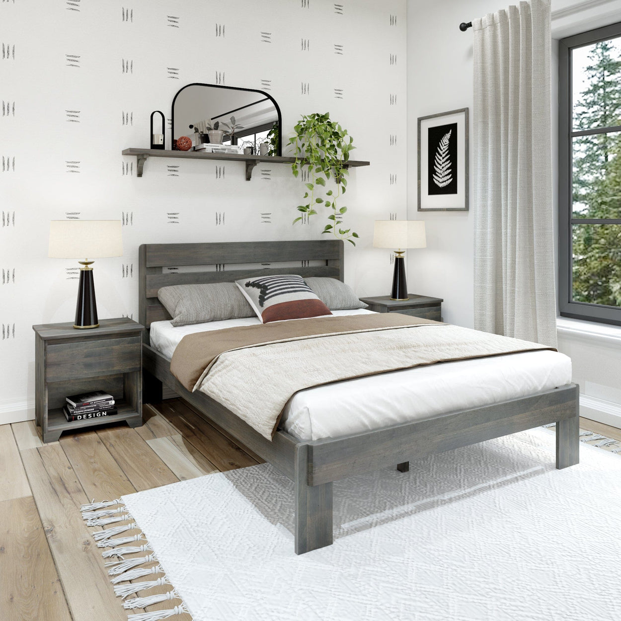 Rustic Queen Bed with Slatted Headboard Single Beds Plank+Beam Driftwood 