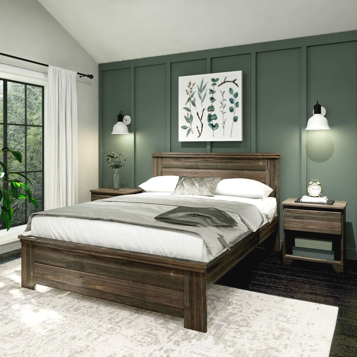 Rustic Queen Bed with Solid Headboard Single Beds Plank+Beam Barnwood Brown 