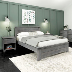 Rustic Queen Bed with Solid Headboard Single Beds Plank+Beam Driftwood 
