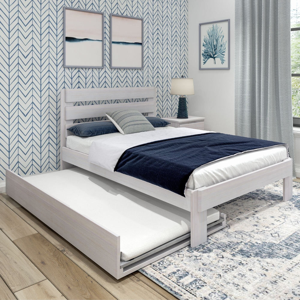 Rustic Slatted Bed + Trundle - Full Single Beds Plank+Beam White Wash 
