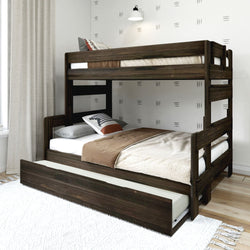 Rustic Twin over Full Bunk Bed + Trundle Bunk Beds Plank+Beam Barnwood Brown 