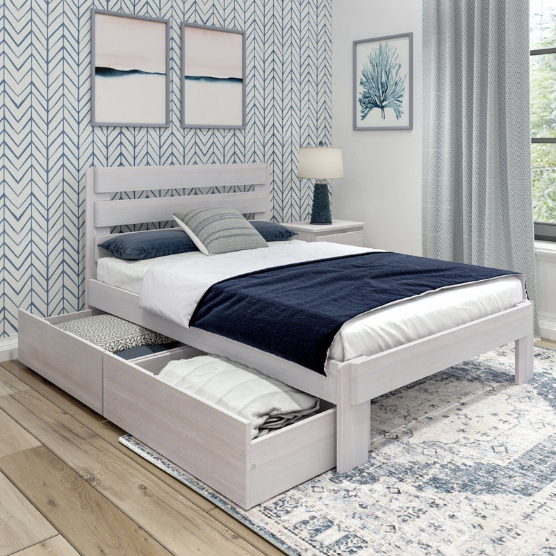 Rustic Slatted Bed + Storage - Full Single Beds Plank+Beam White Wash 
