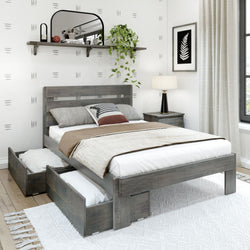 Rustic Slatted Bed + Storage - Full Single Beds Plank+Beam Driftwood 