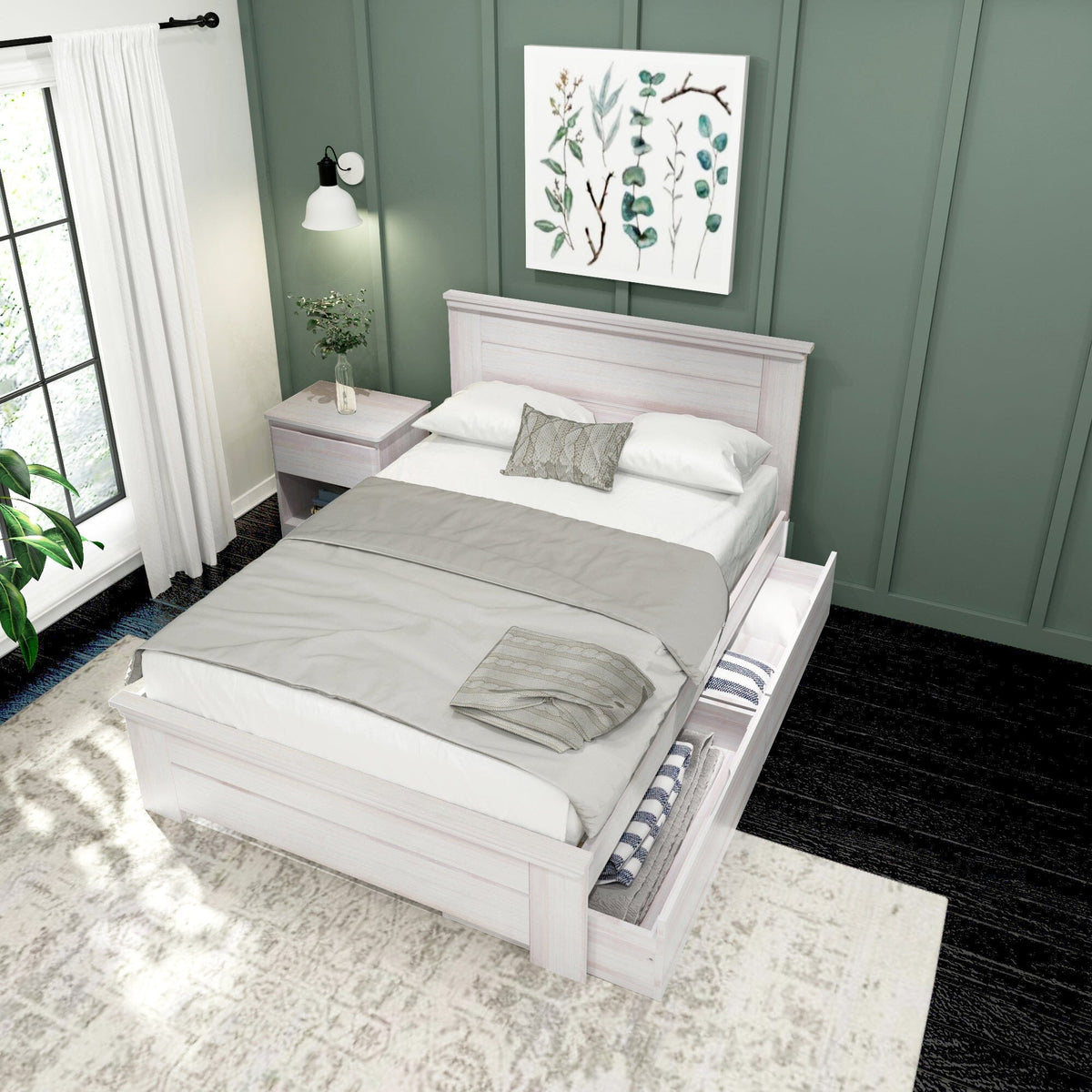 Rustic Full Size Bed with Storage Drawers Farmhouse Solid Wood Bed ...