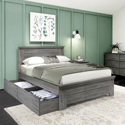 Rustic Full Bed with Solid Headboard + Underbed Storage Single Beds Plank+Beam Driftwood 