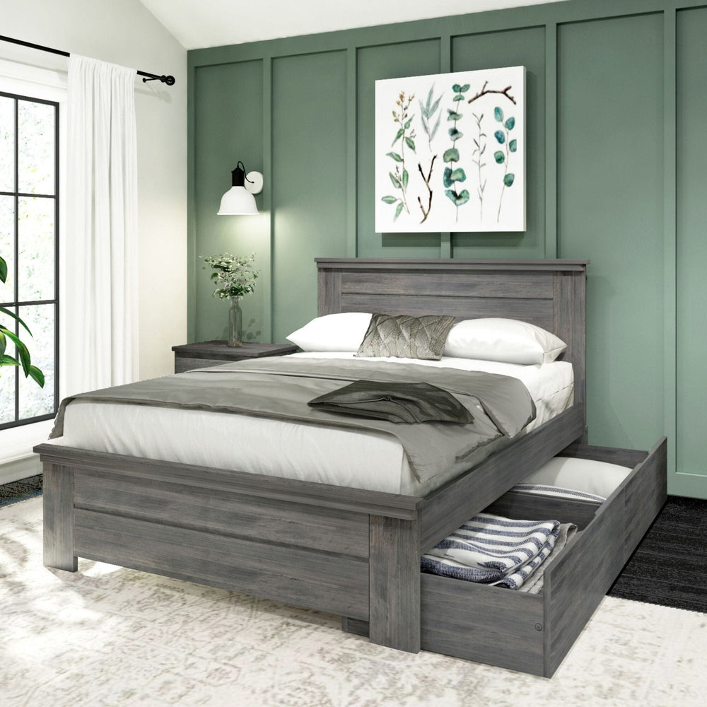 Rustic Full Bed with Solid Headboard + Underbed Storage Single Beds Plank+Beam 
