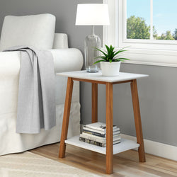 Mid-Century Side Table Furniture Plank+Beam White and Pecan 