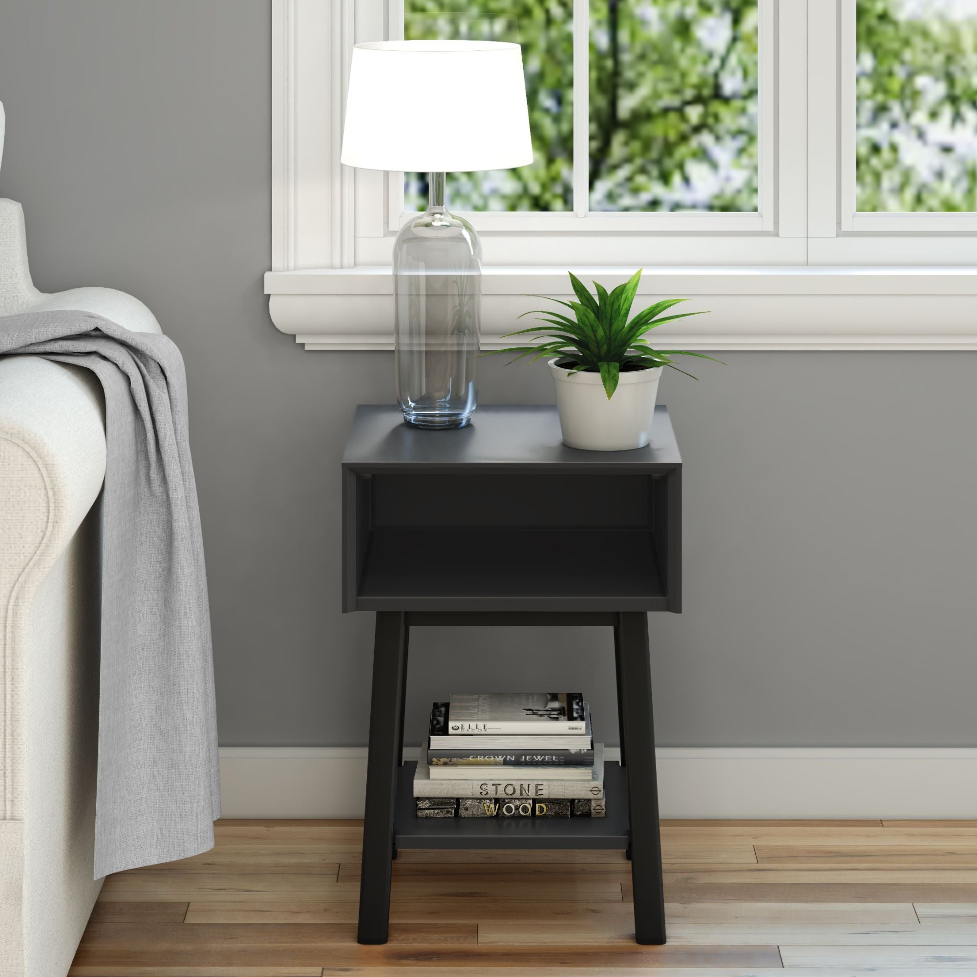 Black mid century end table hot sale