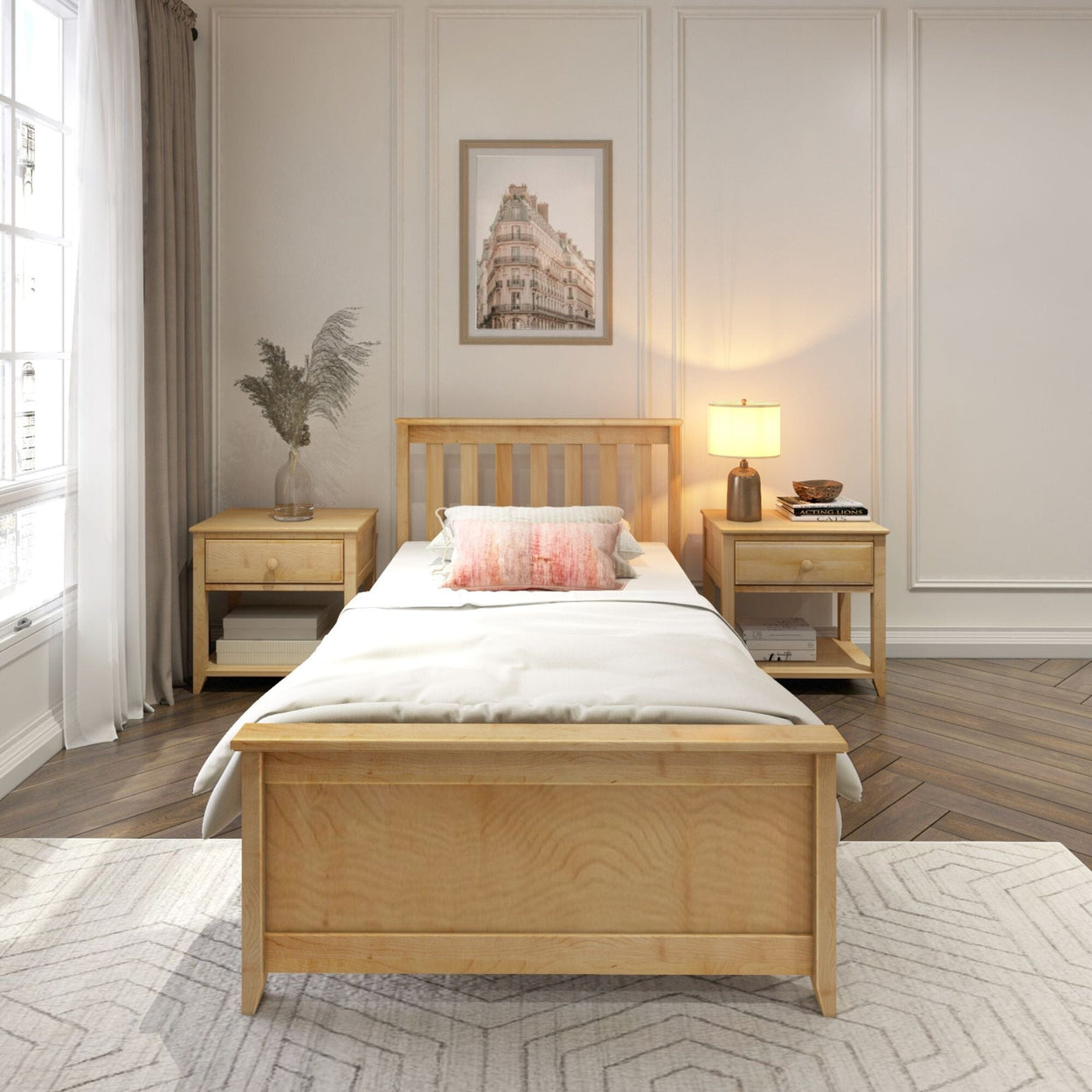 Classic Solid Wood Slatted Twin Bed Single Beds Plank+Beam 