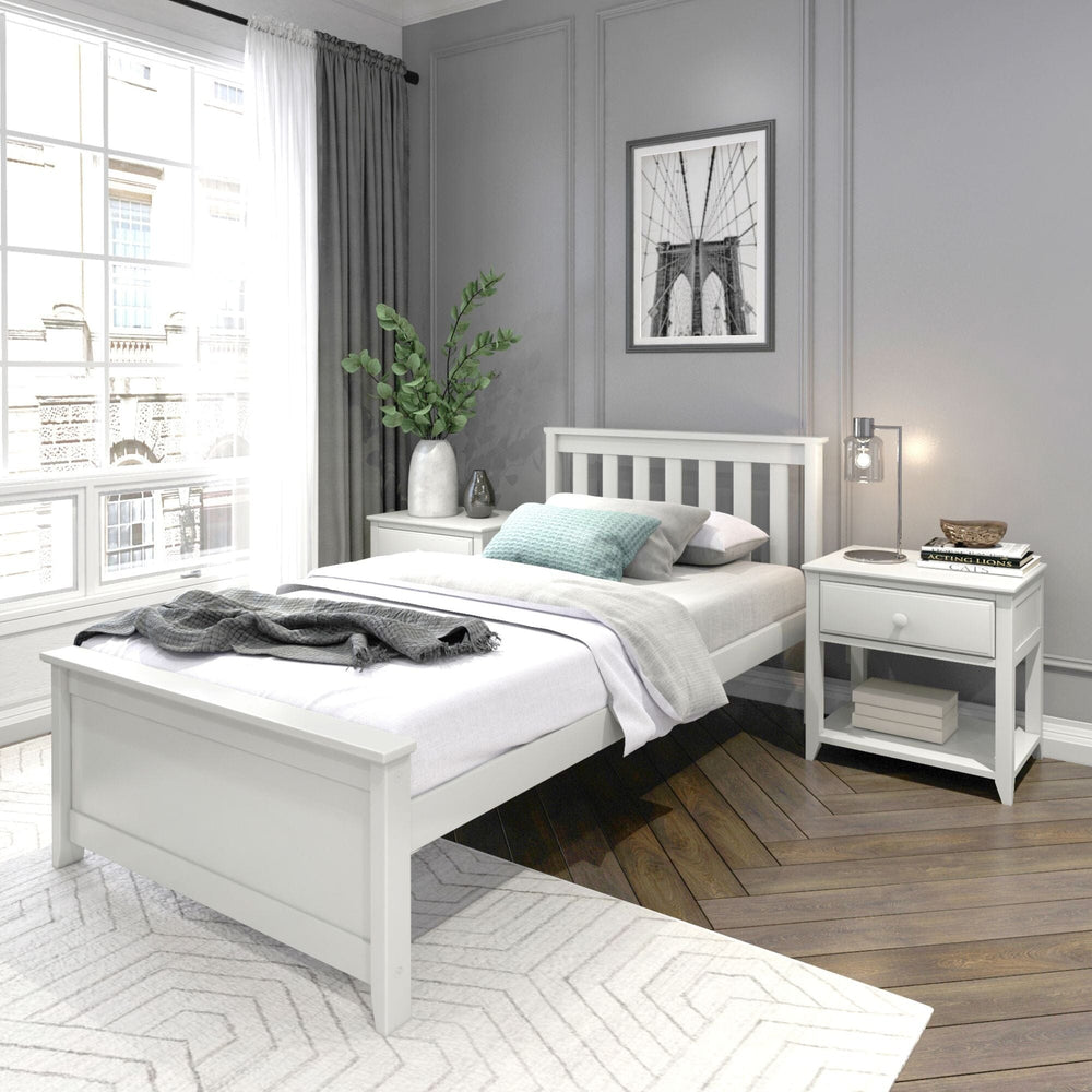 Classic Solid Wood Slatted Twin Bed Single Beds Plank+Beam White 