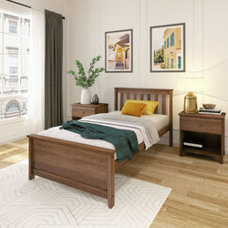 Classic Solid Wood Slatted Twin Bed Single Beds Plank+Beam Walnut 