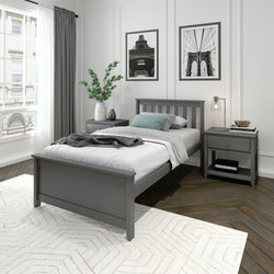 Classic Solid Wood Slatted Twin Bed Single Beds Plank+Beam Grey 