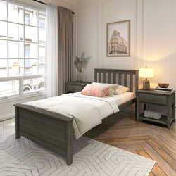 Classic Solid Wood Slatted Twin Bed Single Beds Plank+Beam Clay 