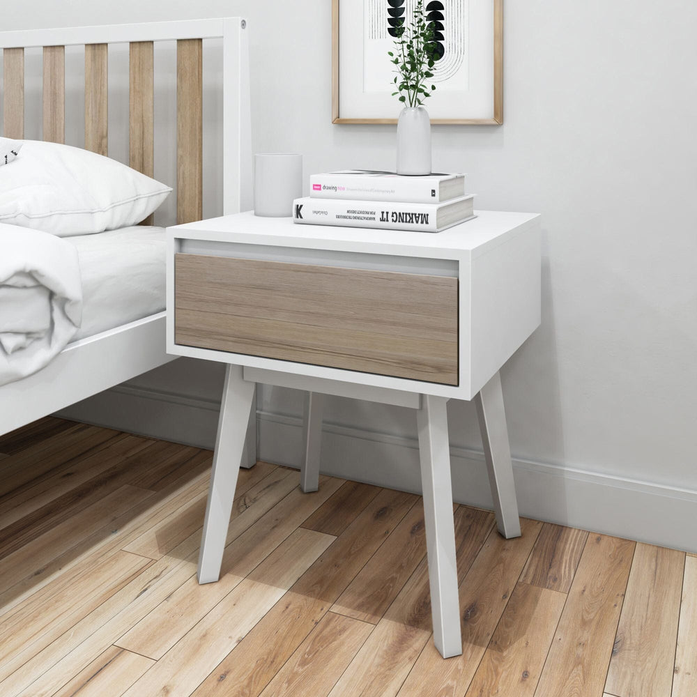 Modern Solid Wood Nightstand with 1 Drawer Furniture Plank+Beam White and Blonde 