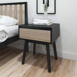 Modern Solid Wood Nightstand with 1 Drawer Furniture Plank+Beam Black and Blonde 