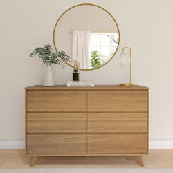Modern Solid Wood 6-Drawer Dresser Furniture Plank+Beam Pecan 