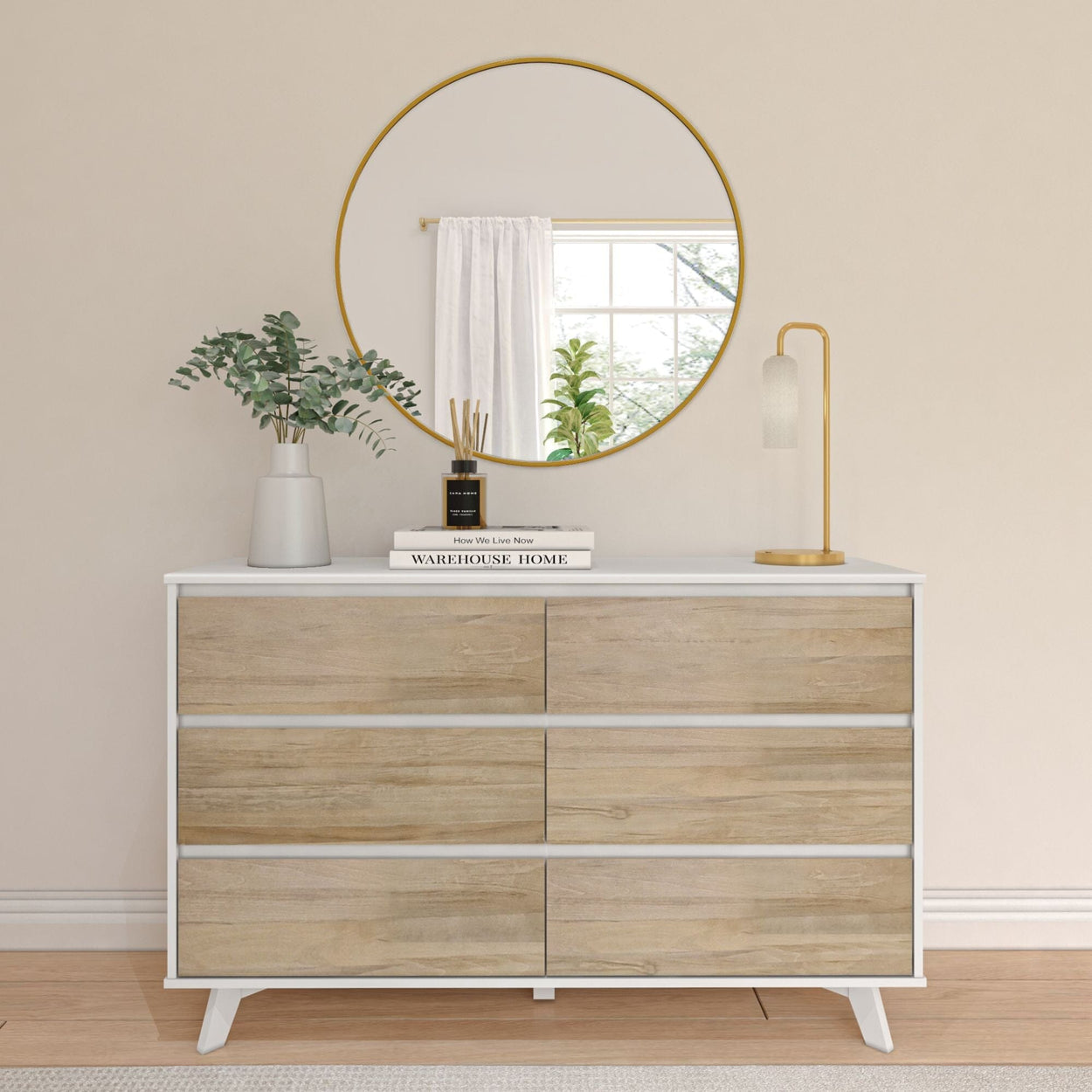 Modern Solid Wood 6-Drawer Dresser Furniture Plank+Beam White and Blonde 