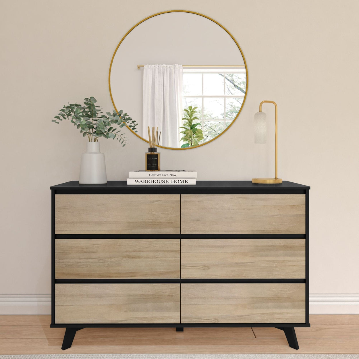 Modern Solid Wood 6-Drawer Dresser Furniture Plank+Beam Black and Blonde 