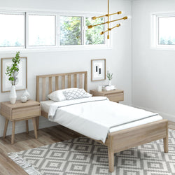 Modern Solid Wood Twin Size Bed with Slatted Headboard Single Beds Plank+Beam Blonde 
