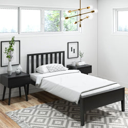 Modern Solid Wood Twin Size Bed with Slatted Headboard Single Beds Plank+Beam Black 