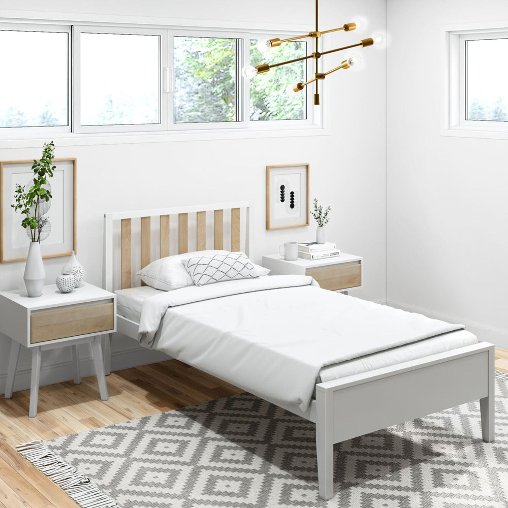Modern Solid Wood Twin Size Bed with Slatted Headboard Single Beds Plank+Beam White and Blonde 