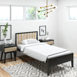 Modern Solid Wood Twin Size Bed with Slatted Headboard Single Beds Plank+Beam Black and Blonde 