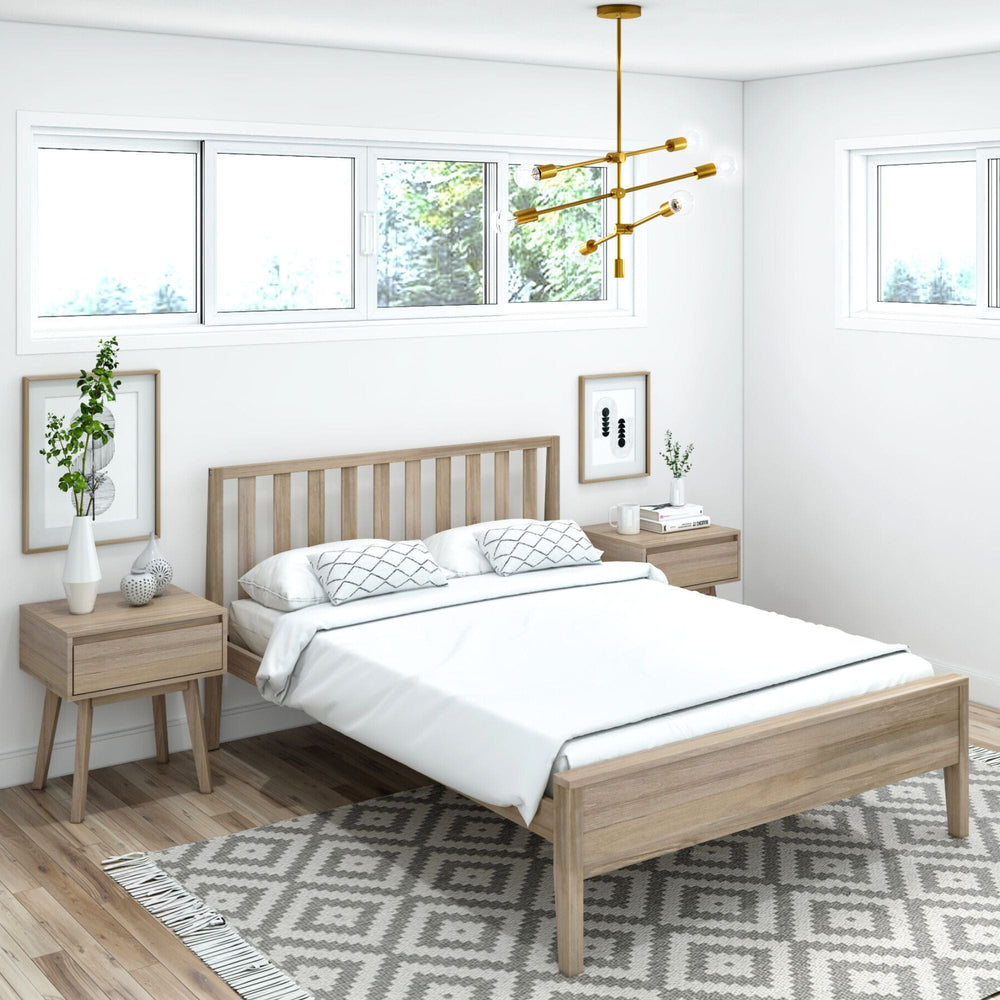Modern Solid Wood Full Size Bed with Slatted Headboard Single Beds Plank+Beam Blonde 