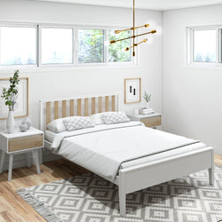 Modern Solid Wood Full Size Bed with Slatted Headboard Single Beds Plank+Beam White and Blonde 