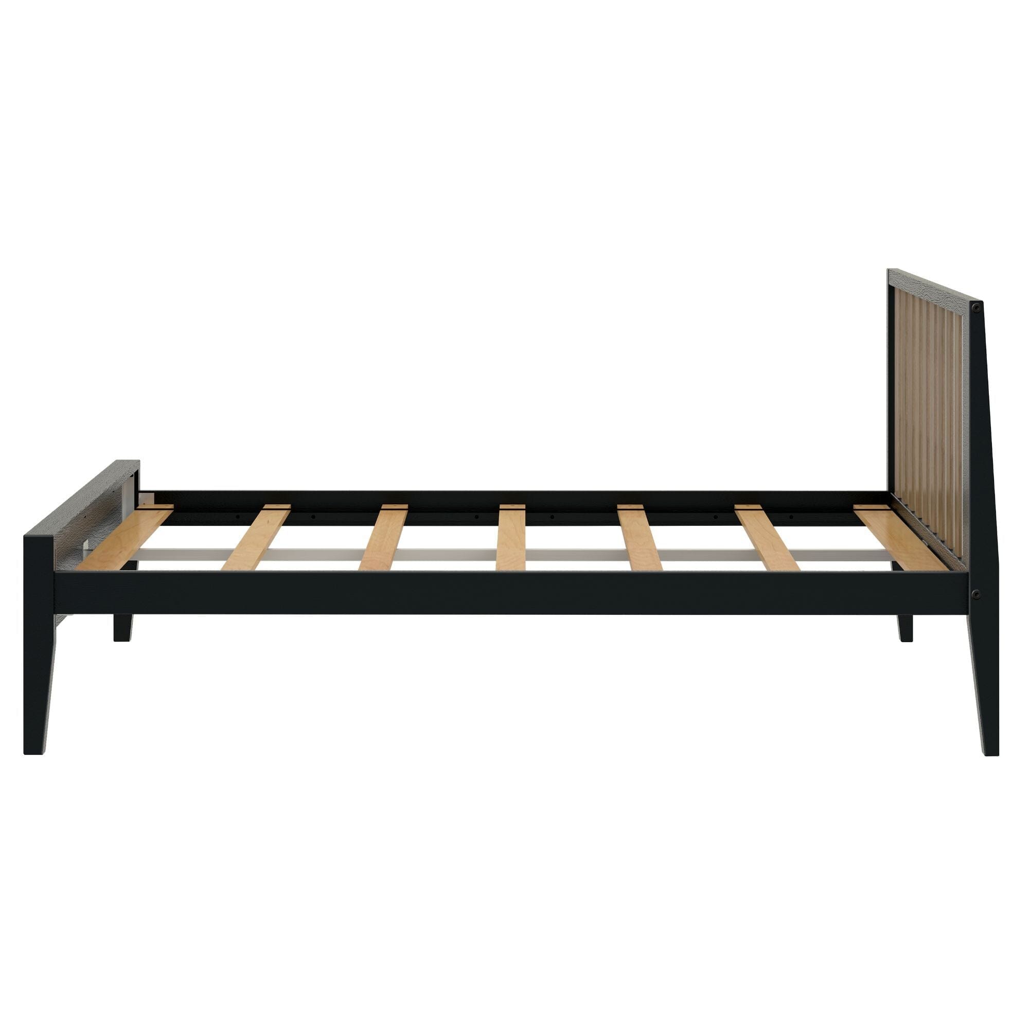 Modern Solid Wood Full Size Bed with Slatted Headboard - Thumbnail 4