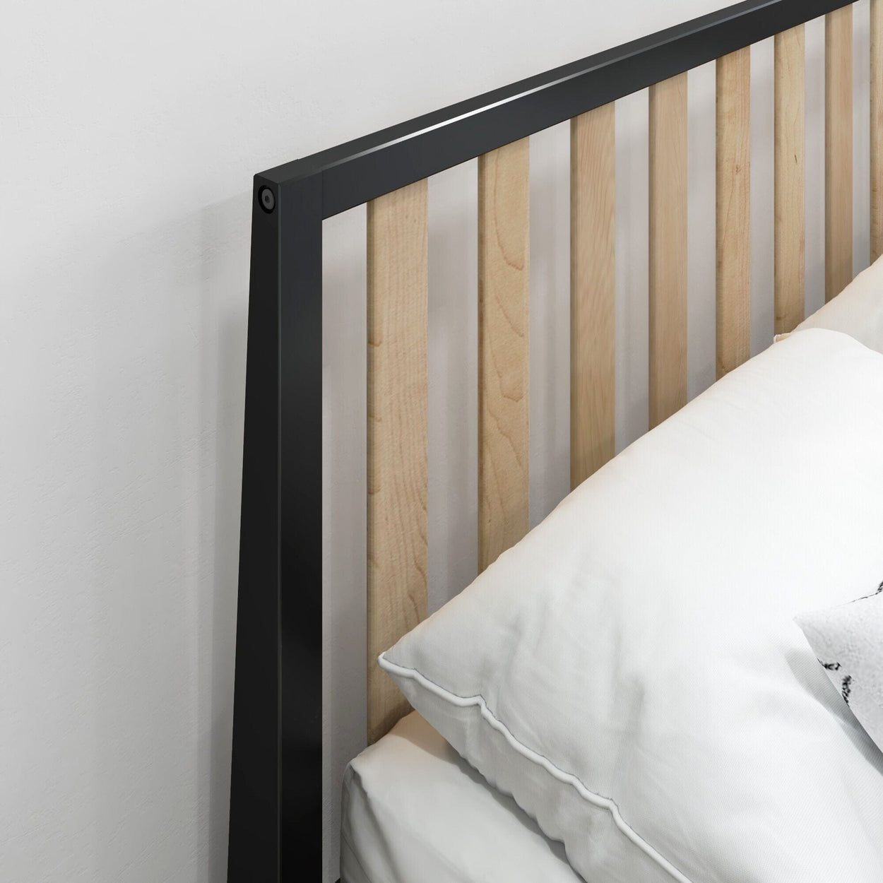 Modern Solid Wood Full Size Bed with Slatted Headboard Single Beds Plank+Beam 