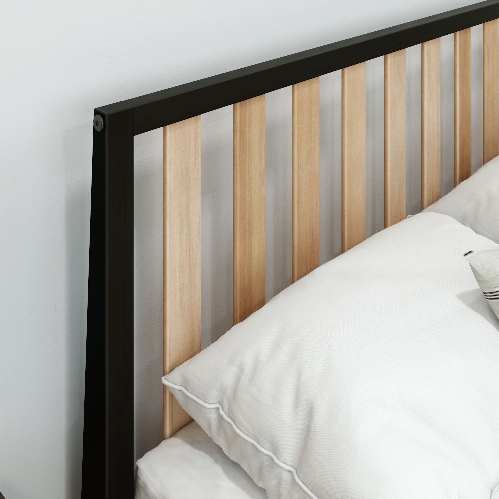 Modern Solid Wood Full Size Bed with Slatted Headboard - Thumbnail 3