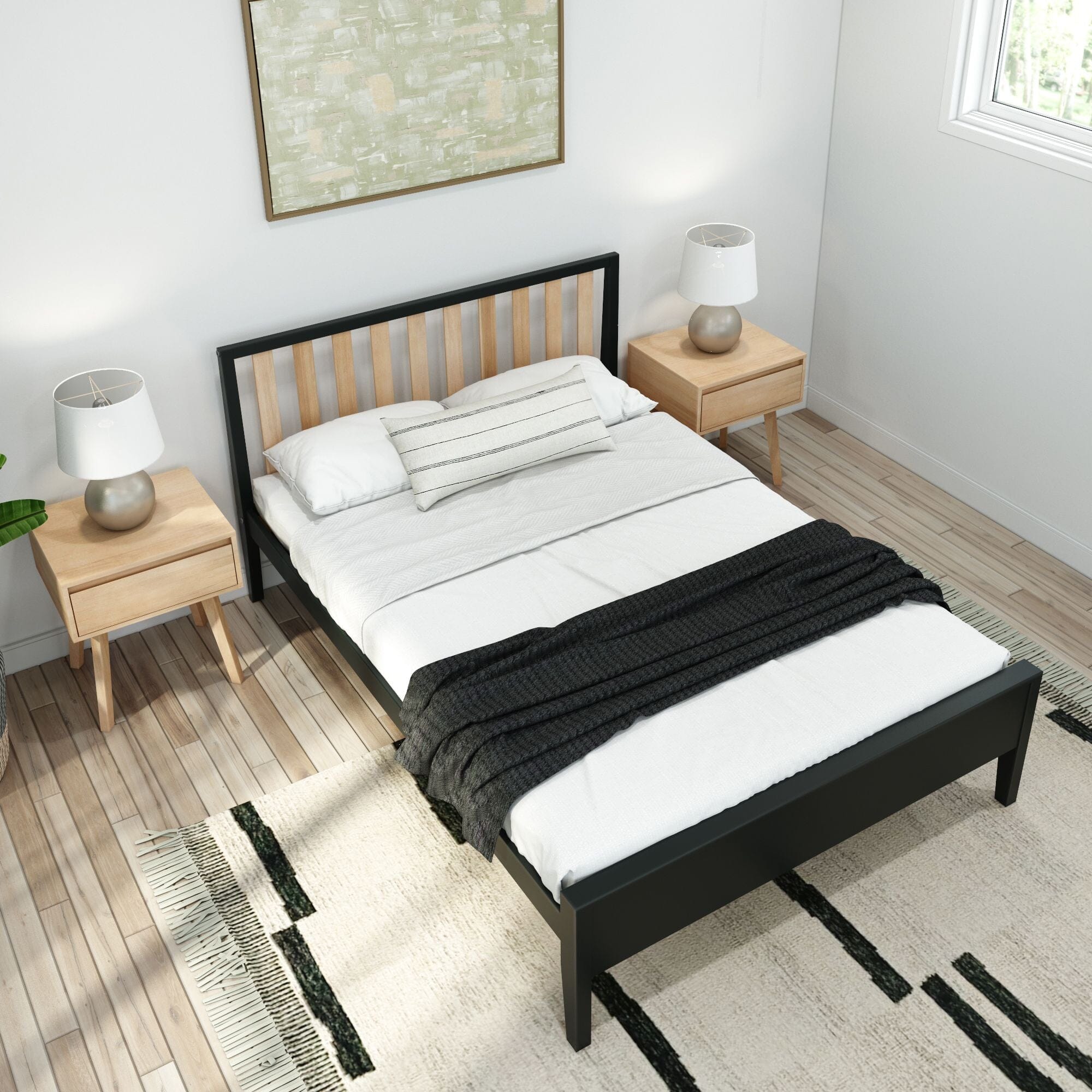 Modern Solid Wood Full Size Bed with Slatted Headboard